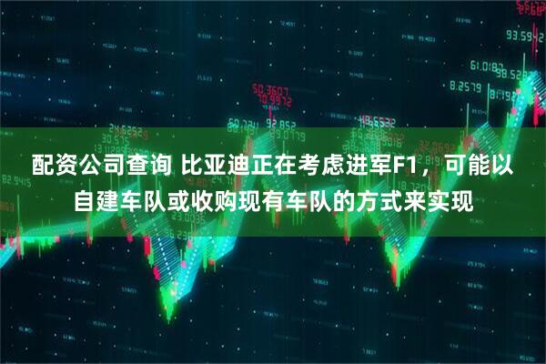 配资公司查询 比亚迪正在考虑进军F1，可能以自建车队或收购现有车队的方式来实现